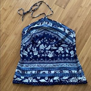 Navy blue paisley handkerchief blouse